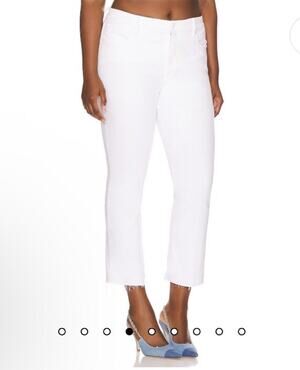 Good American Good Leg Straight High Rise Raw Hem Jeans White Denim Sz 14/32